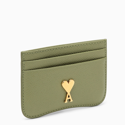 Shop Ami Alexandre Mattiussi Ami Paris Olive Green Leather Paris Paris Card Case