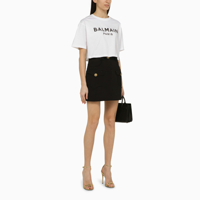Shop Balmain Black Wool Miniskirt