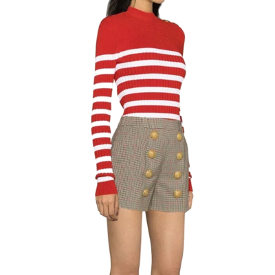 Balmain Checked Wool Blend High Rise Shorts