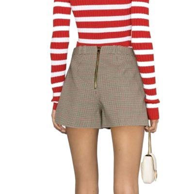 Balmain Checked Wool Blend High Rise Shorts