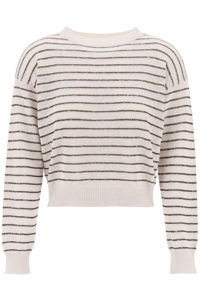 Shop Brunello Cucinelli Dazzling Stripes Cotton Sweater