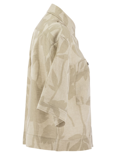 Shop Brunello Cucinelli Ramage Print Linen Shirt With Shiny Tabs