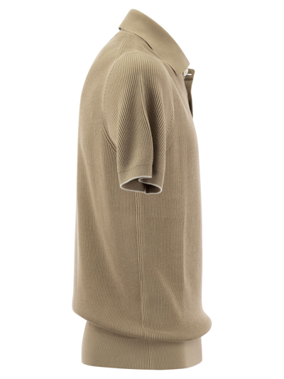Shop Brunello Cucinelli Ribbed Cotton Polo Style Jersey