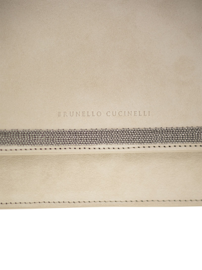 Shop Brunello Cucinelli Suede Bag With Precious Contour