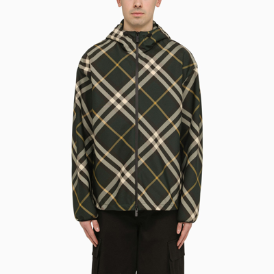 Shop Burberry Check Pattern Hooded Jacket