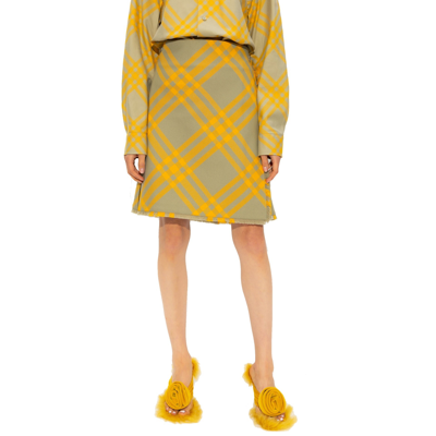 Burberry Fringed Pleated Checked Woven Mini Wrap Skirt