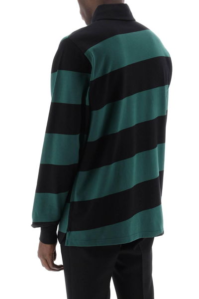 Shop Burberry Striped Long Sleeve Polo Shirt