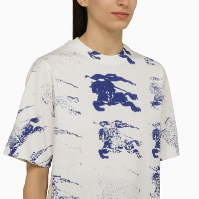 Shop Burberry White/blue Cotton T Shirt With Logo