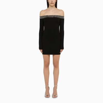 Shop David Koma Black Viscose Mini Dress With Crystals