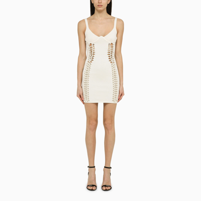 Shop Dion Lee Ivory Viscose Blend Mini Dress With Woven Details