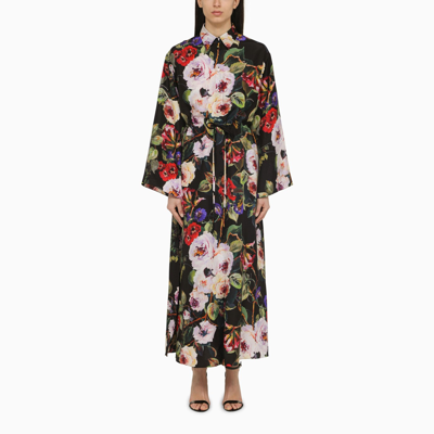 Shop Dolce & Gabbana Dolce&gabbana Rose Print Silk Chemisier Dress