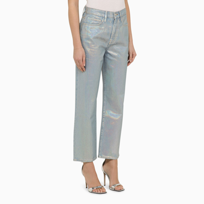 Shop Frame La Jane Cropped Jeans In Hologram Denim