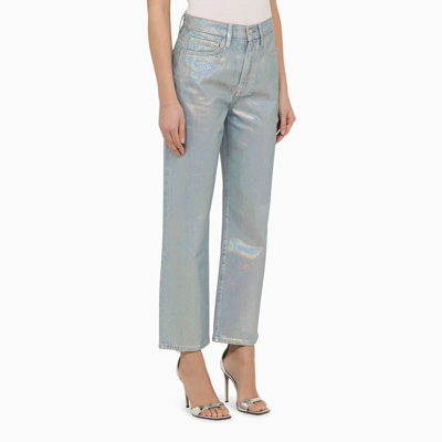 Frame Cropped Hologram Denim Jeans With Belt Loops
