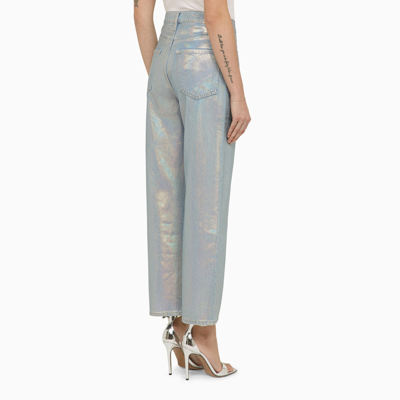 Frame Cropped Hologram Denim Jeans With Belt Loops