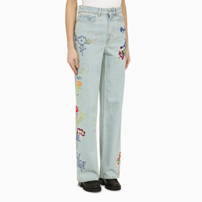 Shop Kenzo Light Blue Jeans With Denim Flower Embroidery