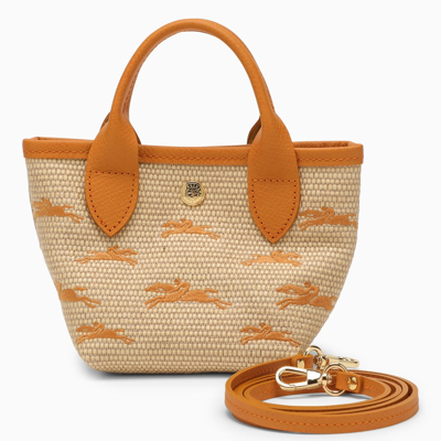Shop Longchamp Le Panier Pliage Bag Apricot With Handle Xs