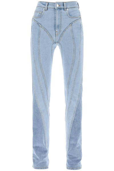 Shop Mugler Spiral Two Tone Skinny Jeans