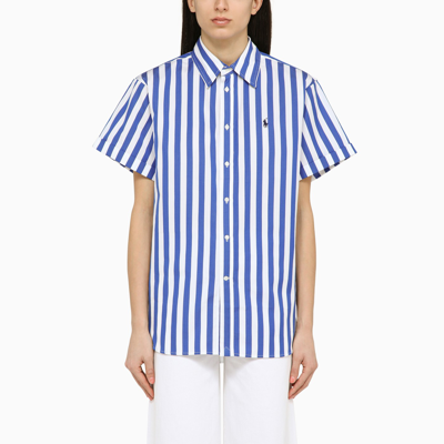 Shop Polo Ralph Lauren Blue/white Striped Short Sleeved Cotton Shirt