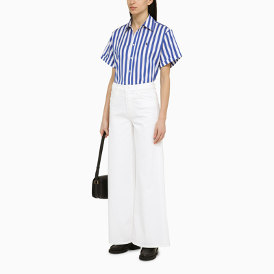 Shop Polo Ralph Lauren Blue/white Striped Short Sleeved Cotton Shirt