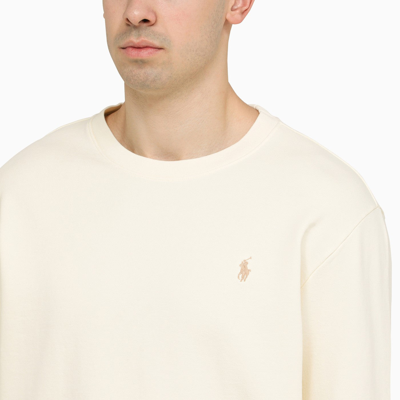 Shop Polo Ralph Lauren Cream Coloured Cotton Crewneck Sweatshirt