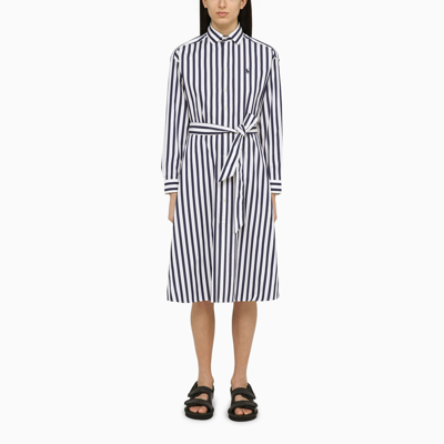 Shop Polo Ralph Lauren Navy Blue/white Striped Cotton Shirt Dress
