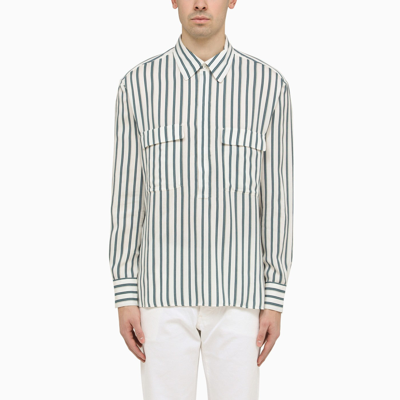 Shop Pt Torino Ottanium Striped Shirt In Silk Blend