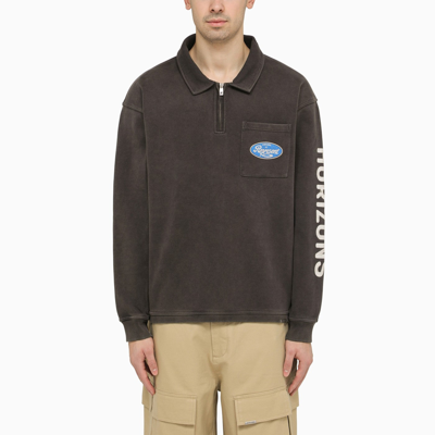 Represent Black Washed Effect Cotton Polo Shirt With Logo In Brown