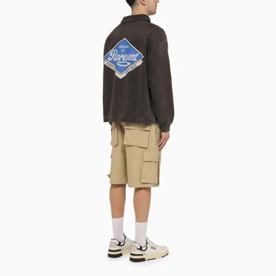 Represent Black Washed Effect Cotton Polo Shirt With Logo In Brown