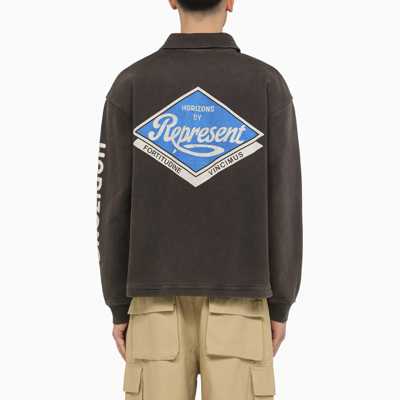 Represent Black Washed Effect Cotton Polo Shirt With Logo In Brown