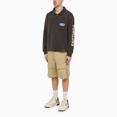 Represent Black Washed Effect Cotton Polo Shirt With Logo In Brown