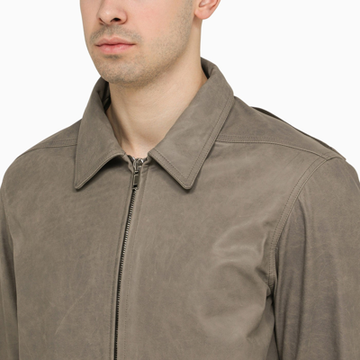 Shop Rick Owens Grey Leather Shirt