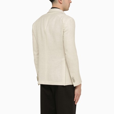 Shop Tagliatore Cream Double Breasted Jacket In Wool And Linen