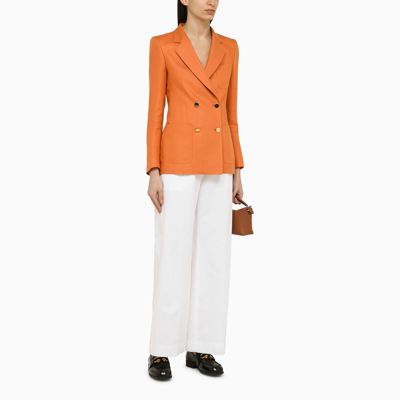Shop Tagliatore Orange Linen Double Breasted Jacket