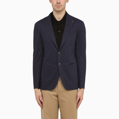 Shop Tagliatore Single Breasted Navy Blue Cotton Jacket