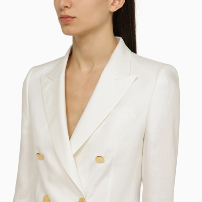 Shop Tagliatore White Linen Double Breasted Jacket