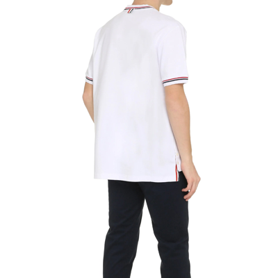 Thom Browne White Crewneck T-shirt With Rwb Detail On Neck And Sleeve