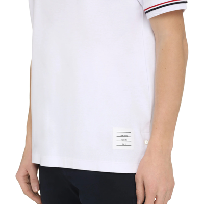 Thom Browne White Crewneck T-shirt With Rwb Detail On Neck And Sleeve