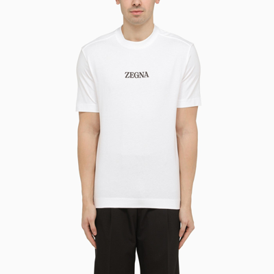 Shop Zegna White Crew Neck T Shirt With Logo