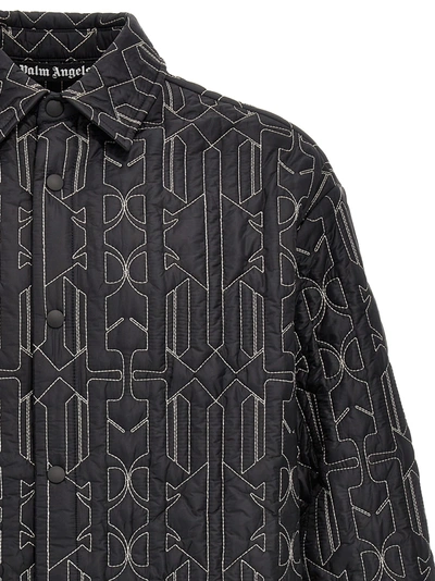 Shop Palm Angels All Monogram Quilted Dover Jacket Coats, Trench Coats Gray