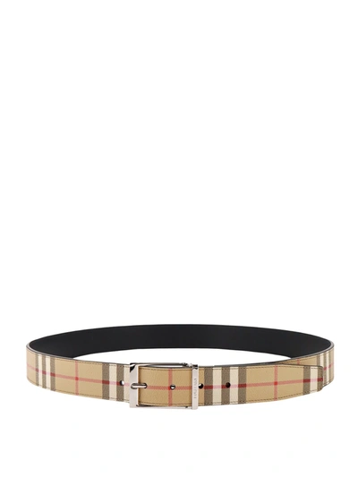 Shop Burberry Coated Canvas And Leather Belt With Check Motif