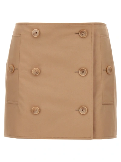 Shop Burberry Button Cotton Skirt Skirts Beige