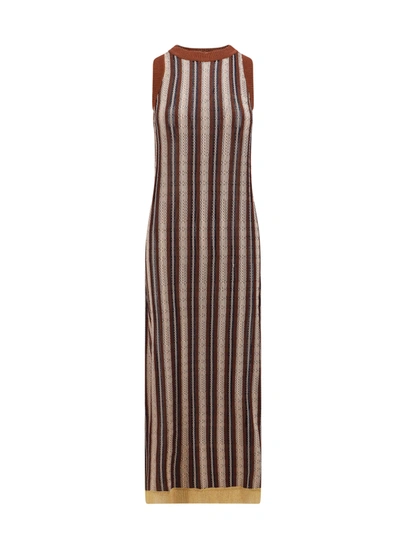 Shop Erika Cavallini Sleeveless Striped Viscose Dress