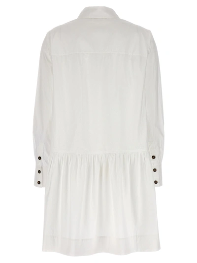 Shop Ganni Flounce Chemisier Dress Dresses White