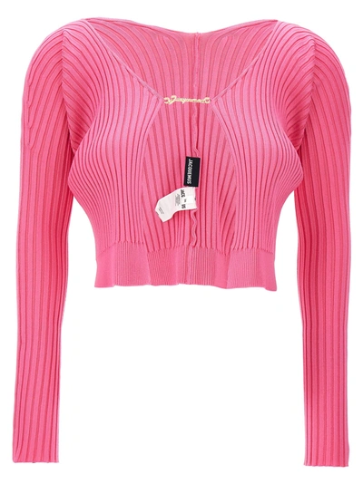 Shop Jacquemus Le Maille Pralu Longue Sweater, Cardigans Fuchsia