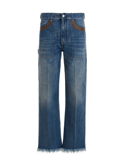 Shop Fendi Leather Detail Jeans