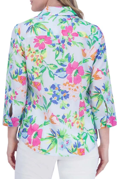 Shop Foxcroft Luna Floral Button-up Shirt In Blue Multi
