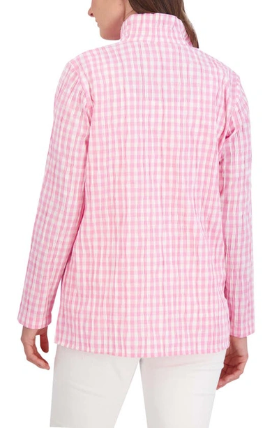 Foxcroft Carolina Gingham Crinkled Cotton Blend Button-up Shirt In Softshell Pink