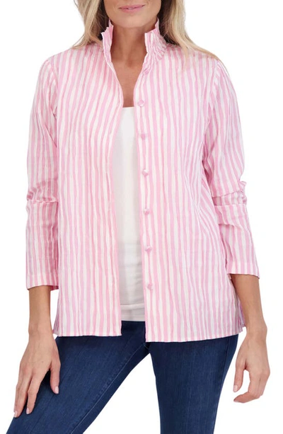Foxcroft Carolina Gingham Crinkled Cotton Blend Button-up Shirt In Softshell Pink