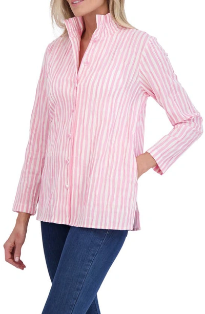 Foxcroft Carolina Gingham Crinkled Cotton Blend Button-up Shirt In Softshell Pink