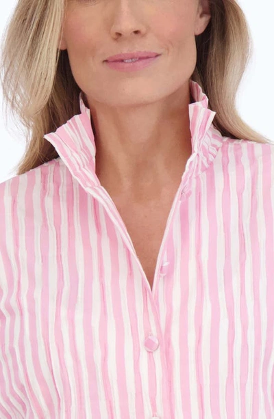 Foxcroft Carolina Gingham Crinkled Cotton Blend Button-up Shirt In Softshell Pink